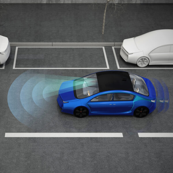 blue self-driving car with radar - deposit photos